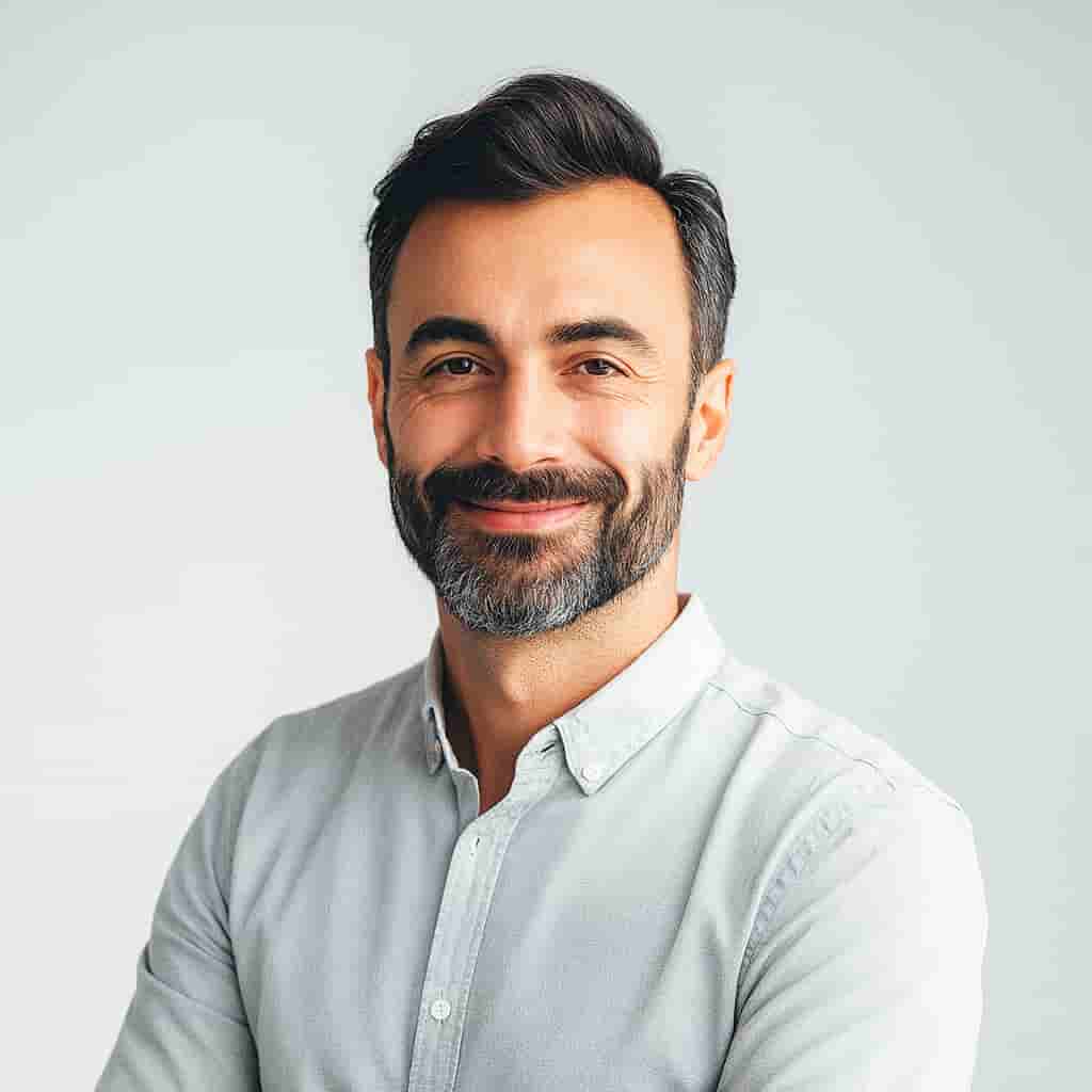 "Motumal Giftwala For Husband gift collection featuring a smiling man portrait in light shirt"