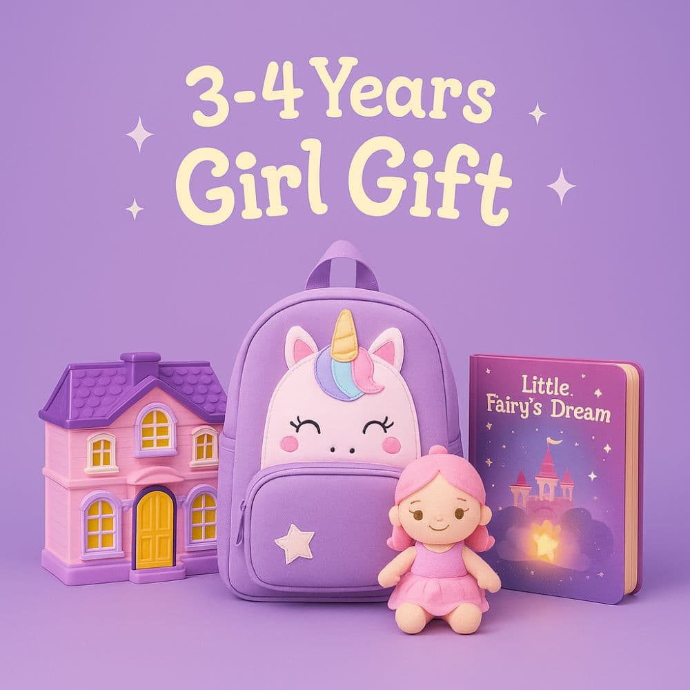 Unicorn bag, light-up book, and dollhouse gift set for 3–4 year old girls – creative birthday gifts from Motumal Giftwala Ranchi