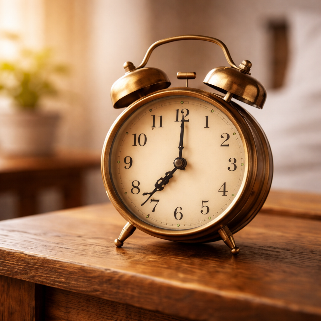vintage alarm clock on wooden table home decor clock