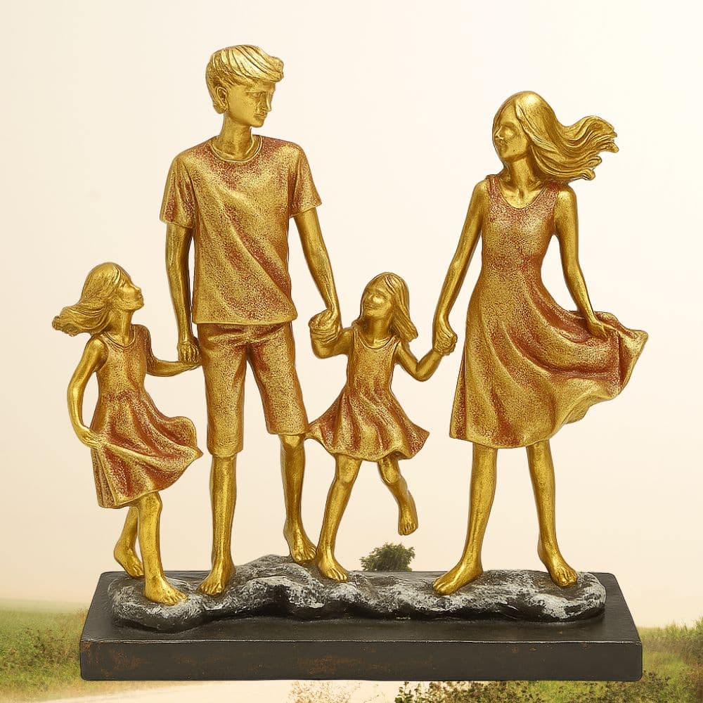Emotional family walking showpiece gift with parents and daughters – perfect for home décor in Ranchi by Motumal Giftwala