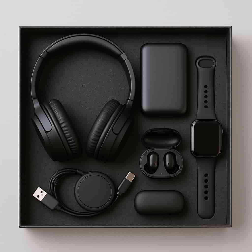 “Motumal Giftwala tech hampers collection featuring smart gadgets, earphones, and power banks — perfect for corporate gifting in Ranchi.”