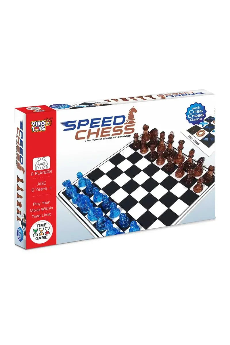 Speed Chess game set with pieces and board on a white background