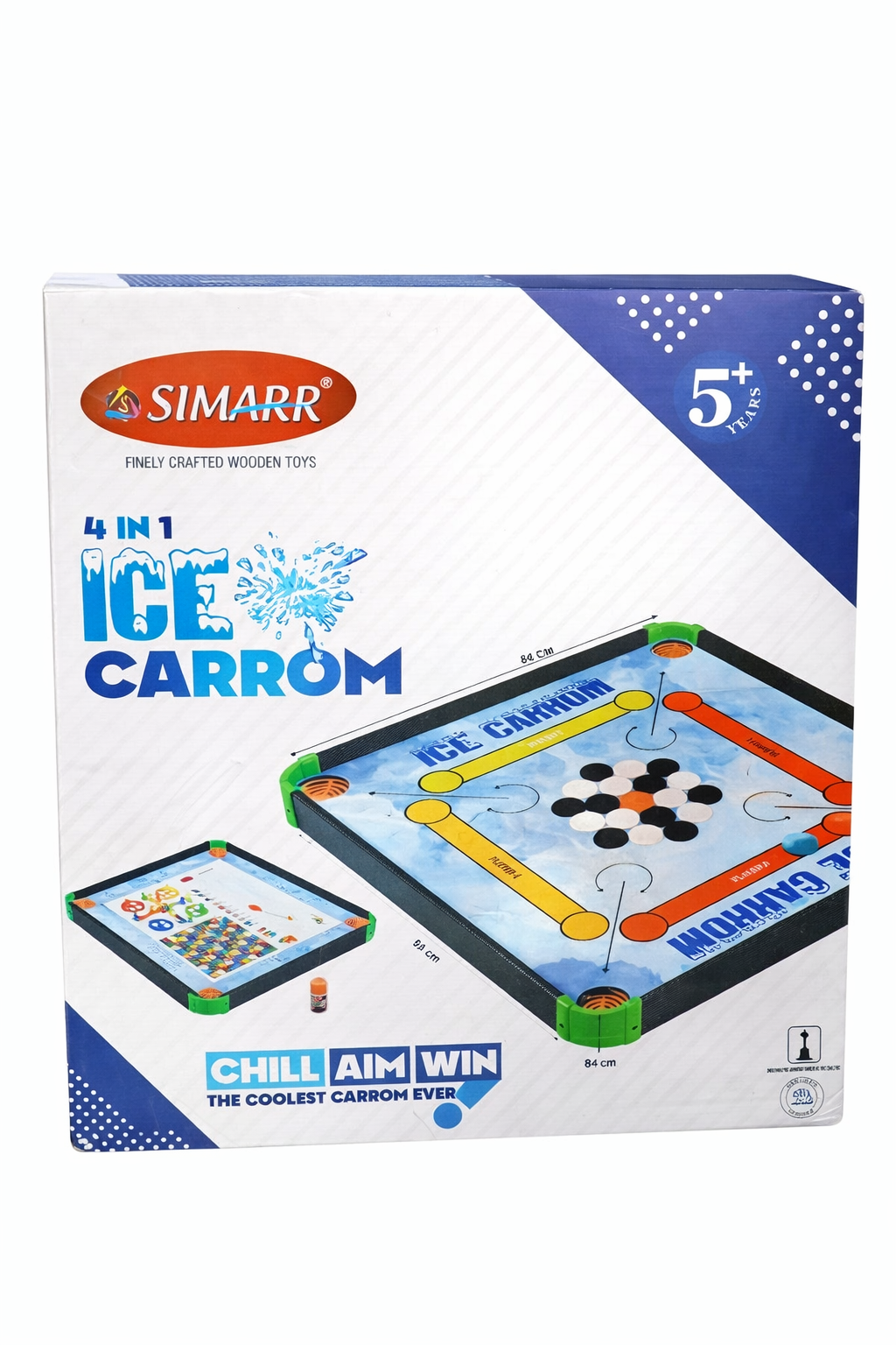 Box of Simarr 4-in-1 Ice Carrom game on a white background