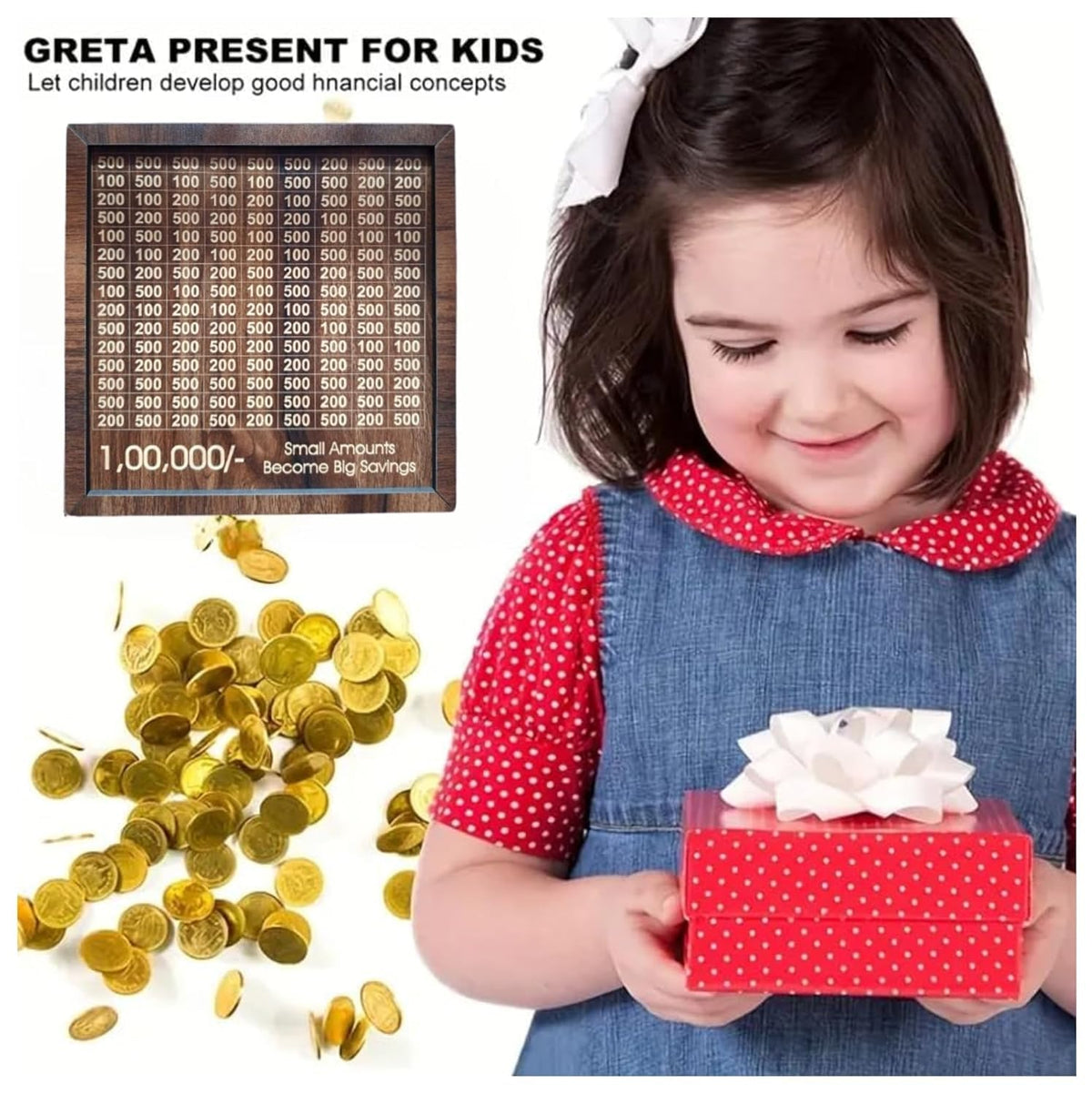 1 Lakh Saving Challenge Wooden Money Bank Kids Motumal-motumal