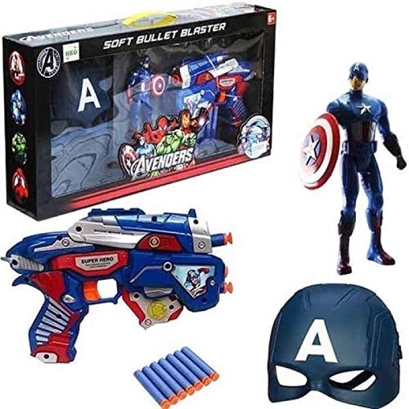 Avengers Blaze Storm Hot Fire Soft Bullet Gun Toy with Superhero Face Mask & 10 Safe Foam Darts for Kids