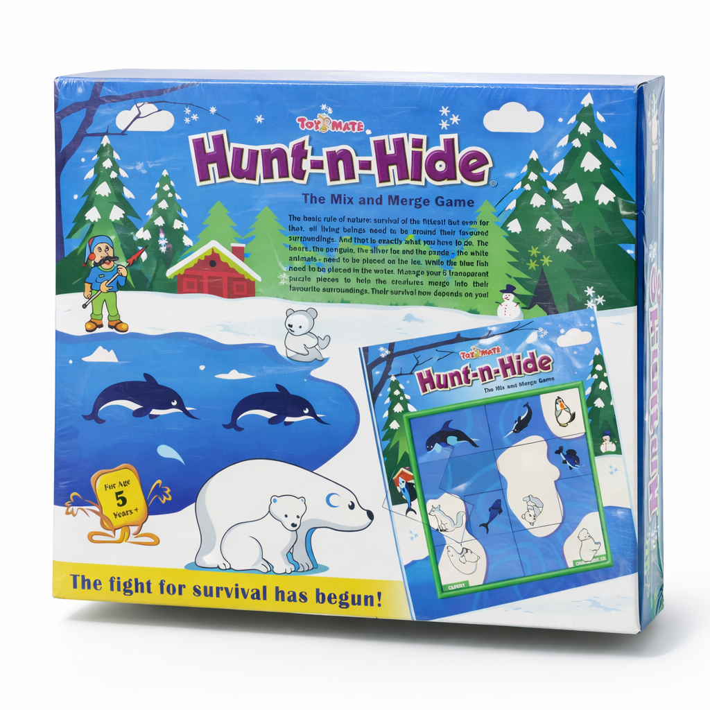 Toy's R Us Hunt-n-Hide game box with a winter scene illustration on a white background