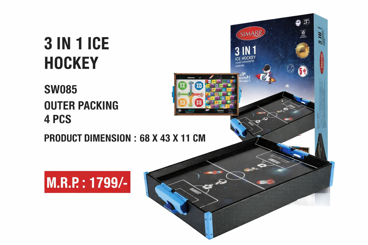 3-in-1 ice hockey game set with packaging on a white background