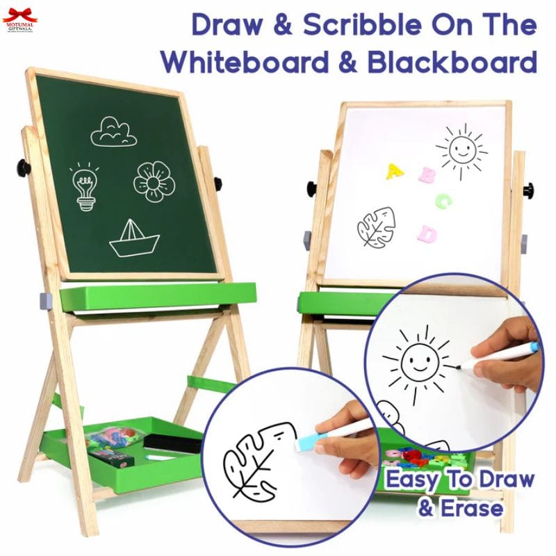 2-In-1 Wooden Kids Easel Board Magnetic Chalkboard Motumal-motumal