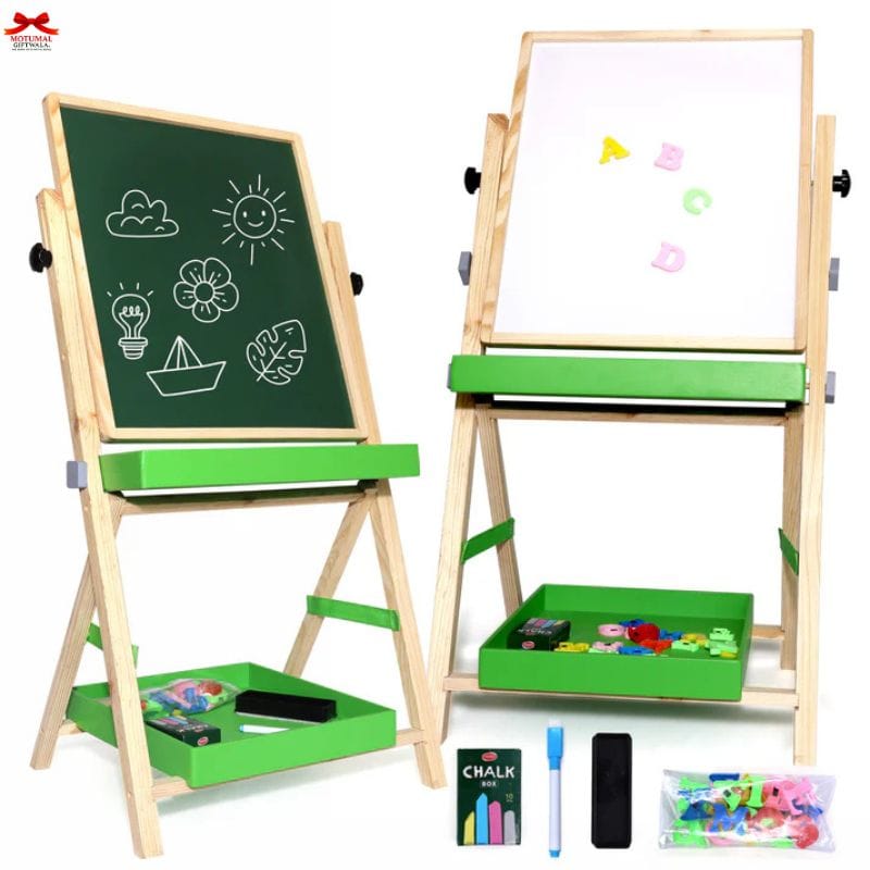 2-In-1 Wooden Kids Easel Board Magnetic Chalkboard Motumal-motumal