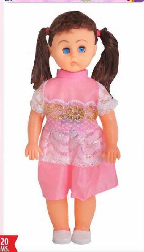 Doll with pink dress and apron on a white background
