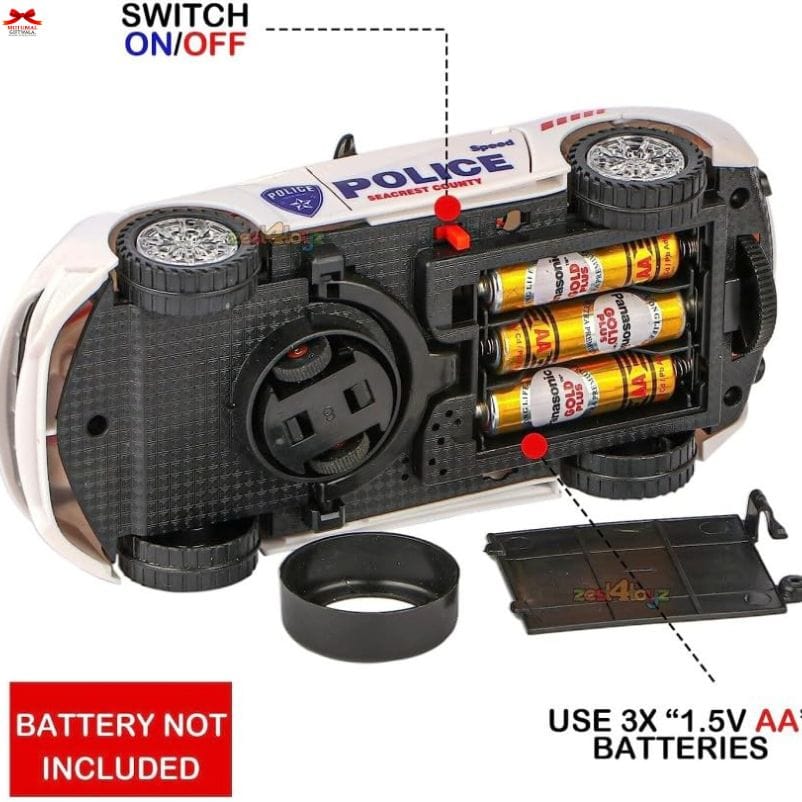 3D LED Police Car Toy Lights Siren Openable Doors Kids-motumal