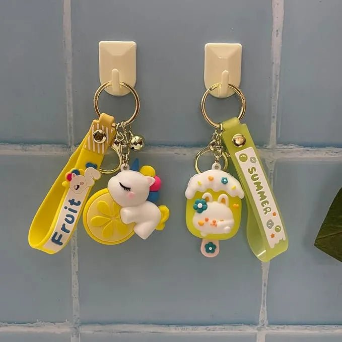 3D Rubber Unicorn Rabbit Keychain Car Desk Charm Cute Motumal-motumal