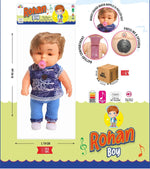 Toy doll with packaging featuring 'Rohan Boy' branding and product details.
