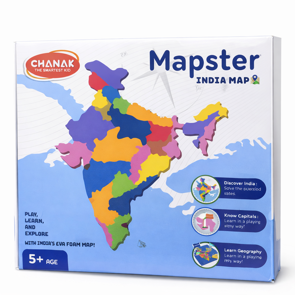 Mapster India map puzzle packaging with colorful map design on a white background