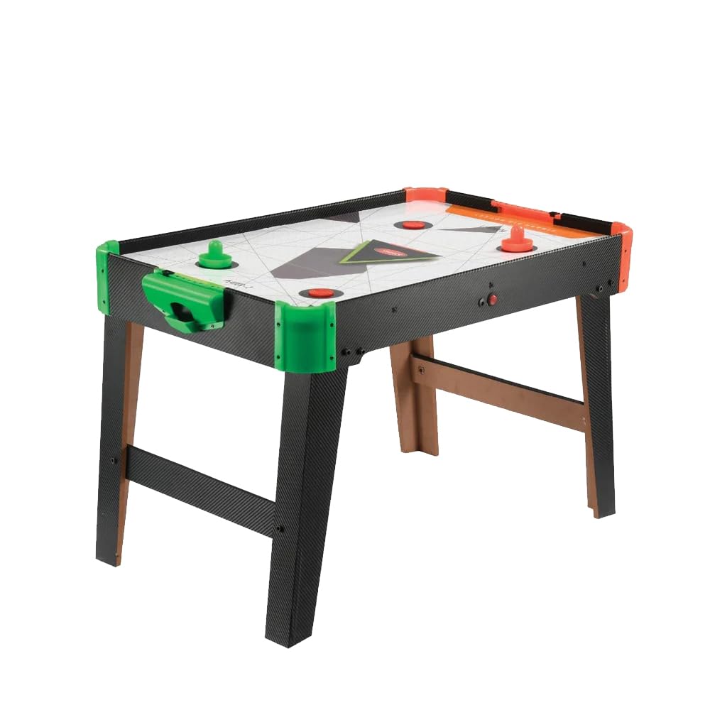 Air hockey table with green and orange accents on a white background