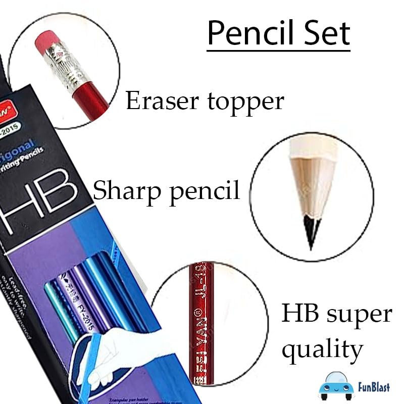 FunBlast Triangular HB Pencil Set 12 Pcs With Sharpener Kids Return Gift
