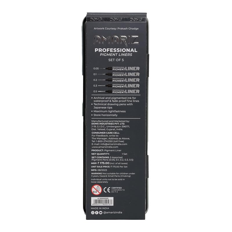 Black packaging of Amarre Professional Pigment Liners with text and product details on a white background