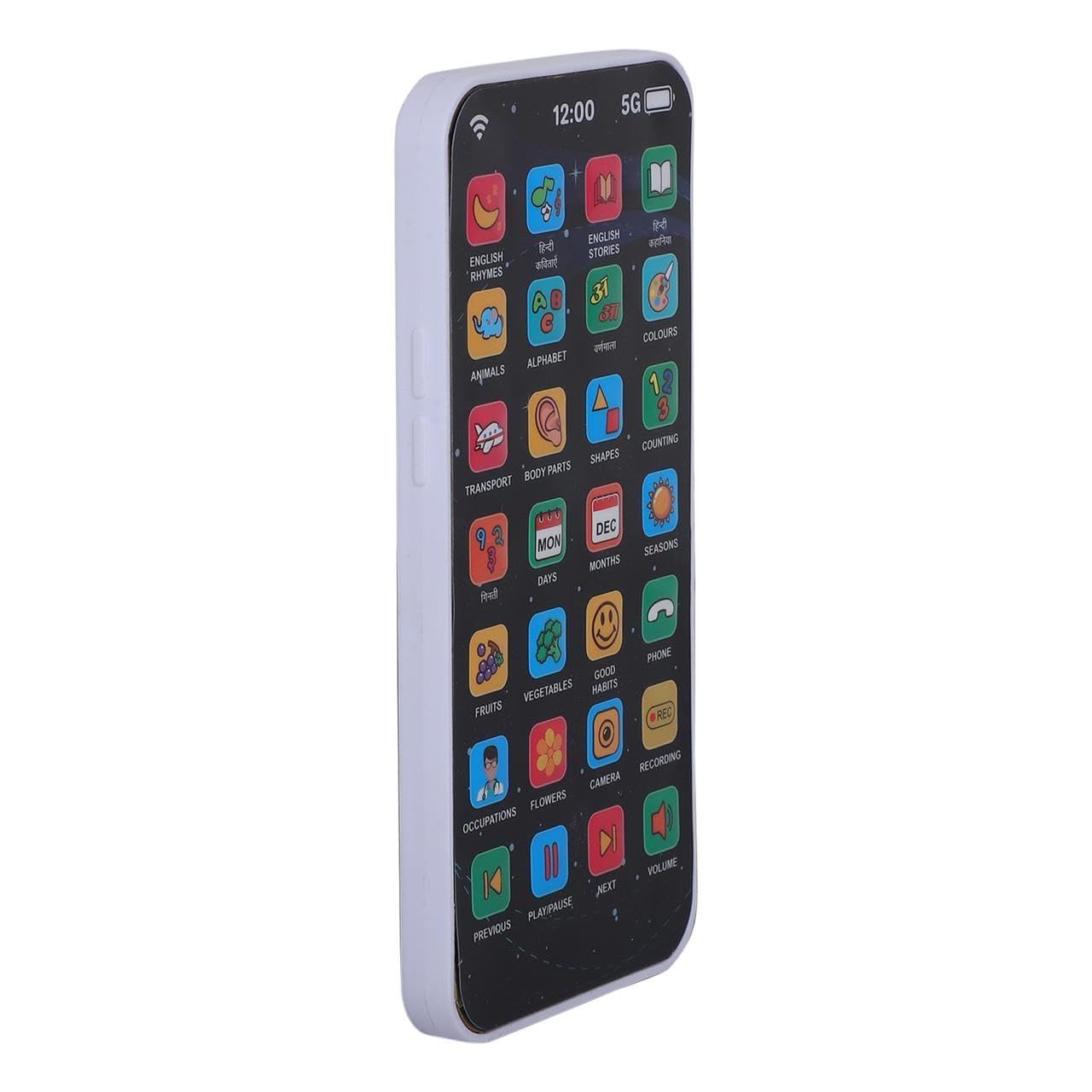 Toy smartphone with colorful app icons on a white background