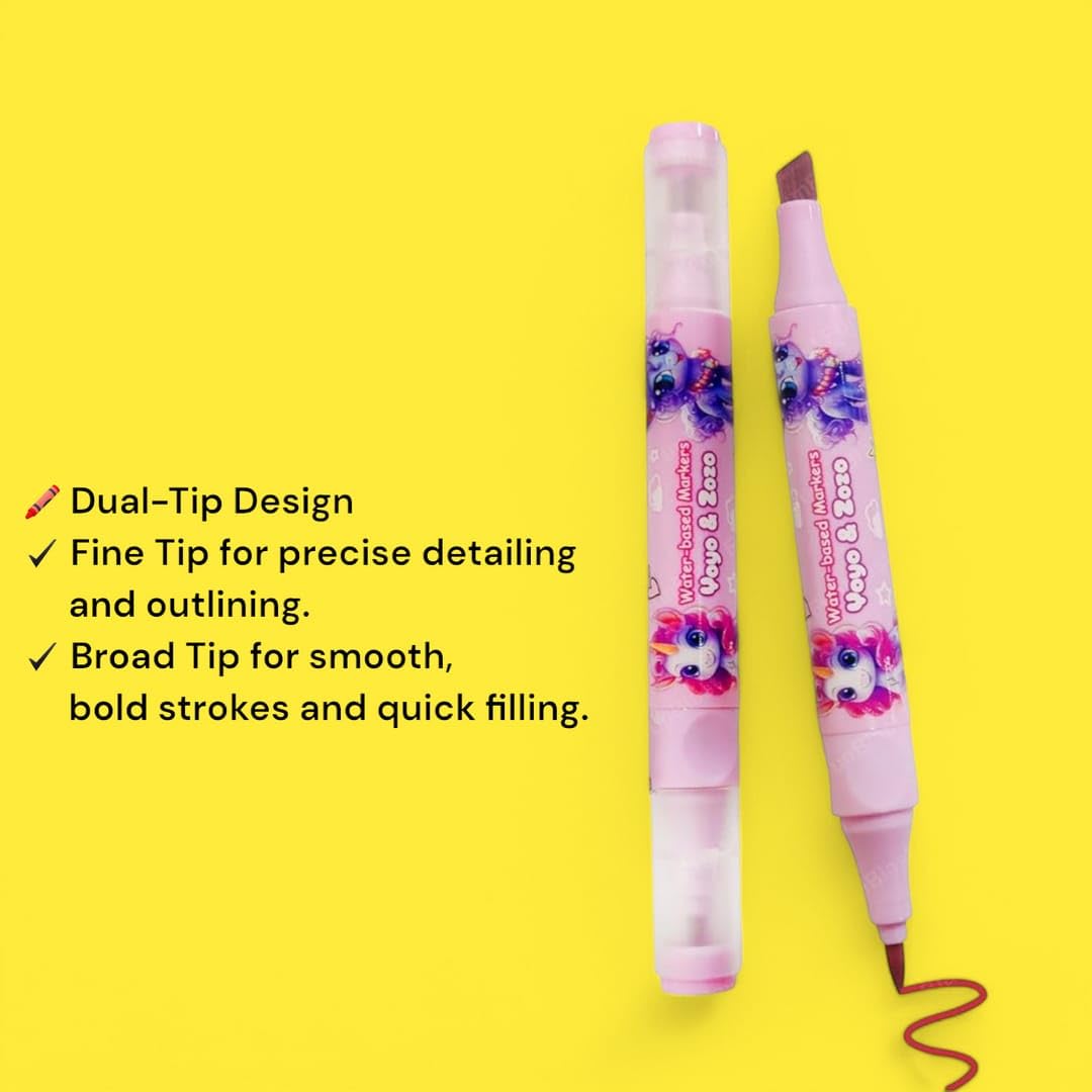 Two markers with dual tips on a yellow background