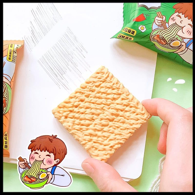 Noodle snack bar with cartoon character packaging on a white background