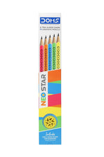 Pack of colored pencils with a colorful box on a white background