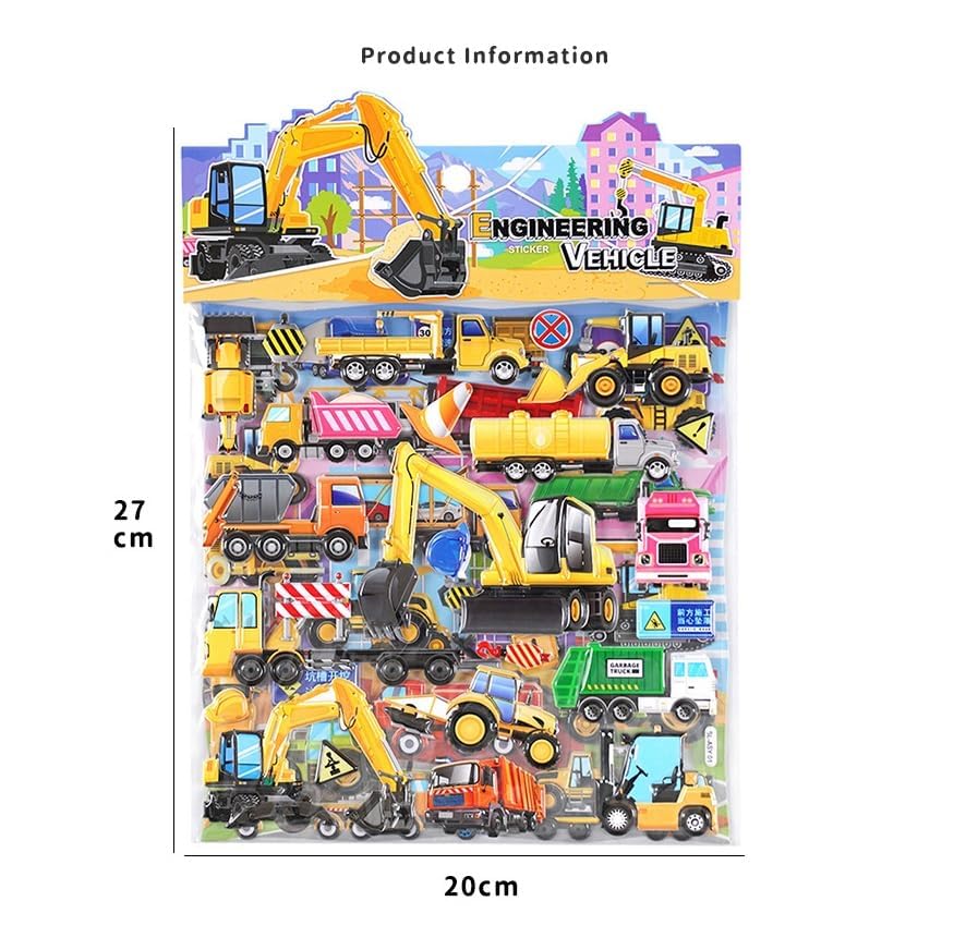 Packaging of construction vehicle toys with dimensions displayed