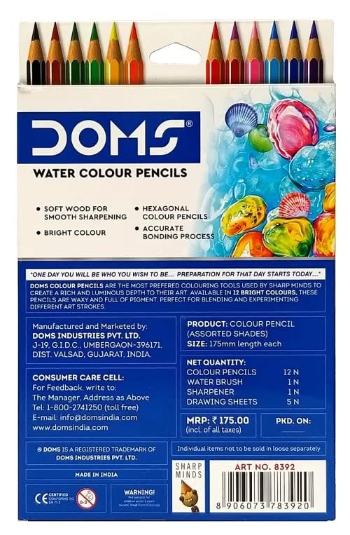 Pack of Doms watercolor pencils with colorful illustrations on the packaging.
