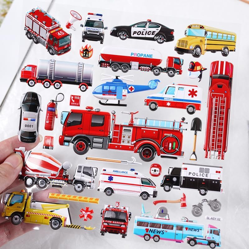 Collection of toy vehicle stickers on a white background