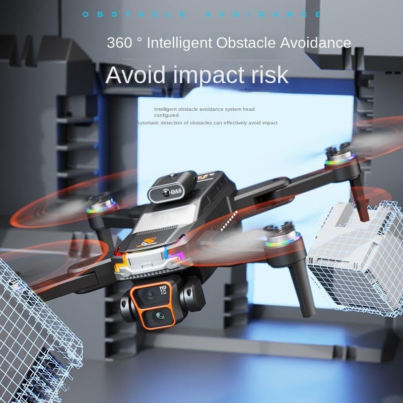 Drone with 360-degree obstacle avoidance technology in a promotional setting.