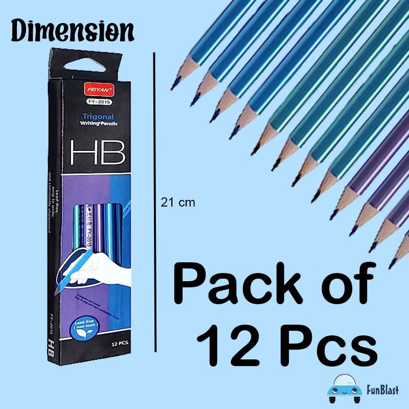 FunBlast Triangular HB Pencil Set 12 Pcs With Sharpener Kids Return Gift