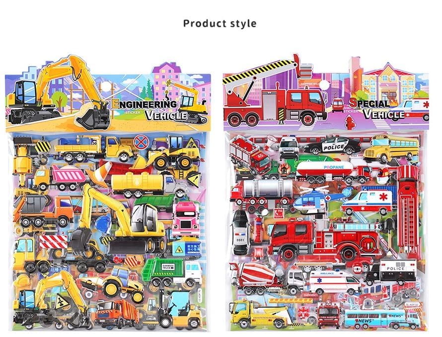 Two packages of toy vehicle sets, one labeled 'Engineering Vehicle' and the other 'Special Vehicle', on a white background.