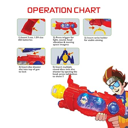 Alien Shooter Electronic Toy Gun for Kids – Machine Gun Vibration, Wrist Holder, Virtual Space Projection, Multicolour Lights & Sound, Disc Shooter for Indoor & Outdoor Play