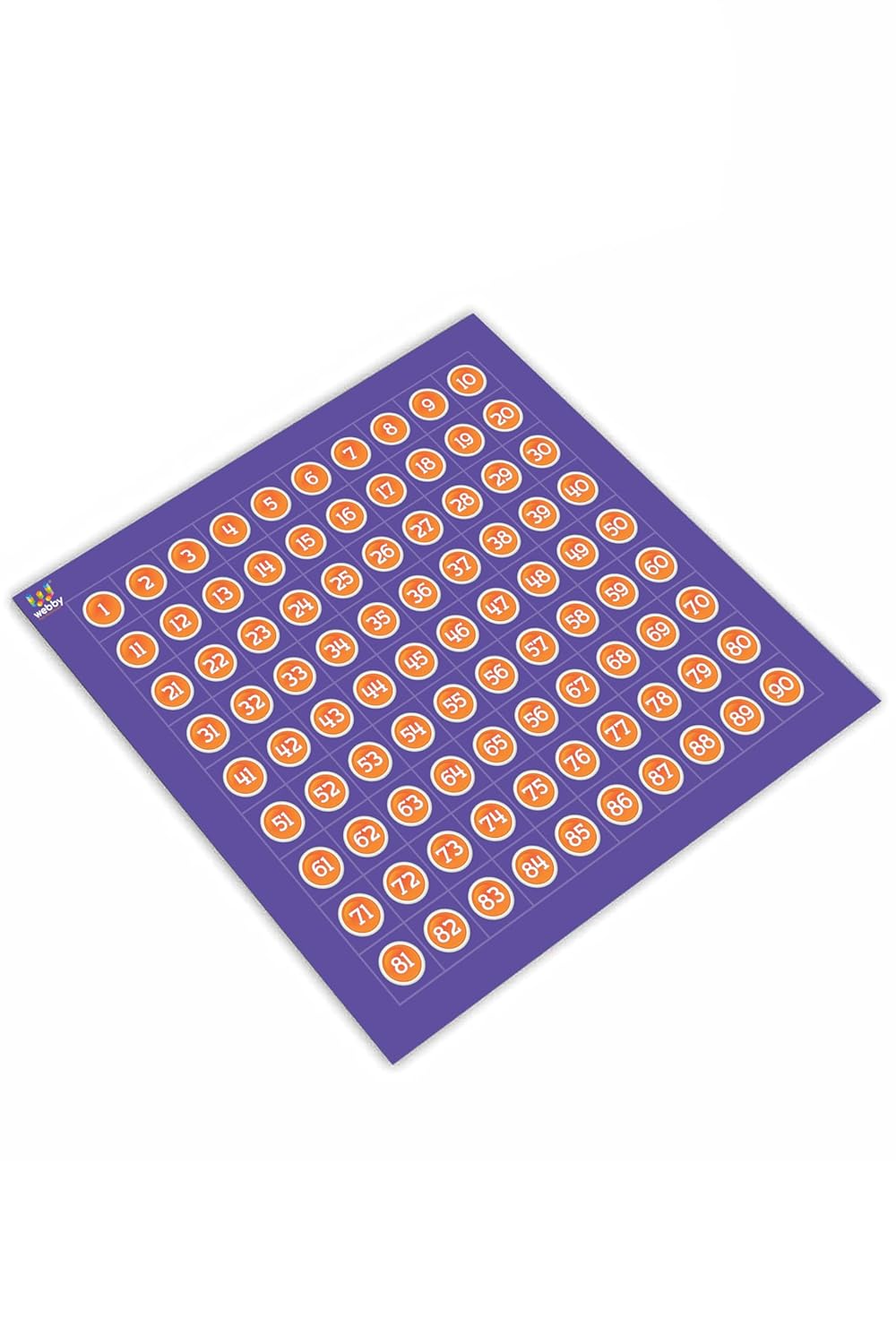 Purple mat with orange circular patterns on a white background