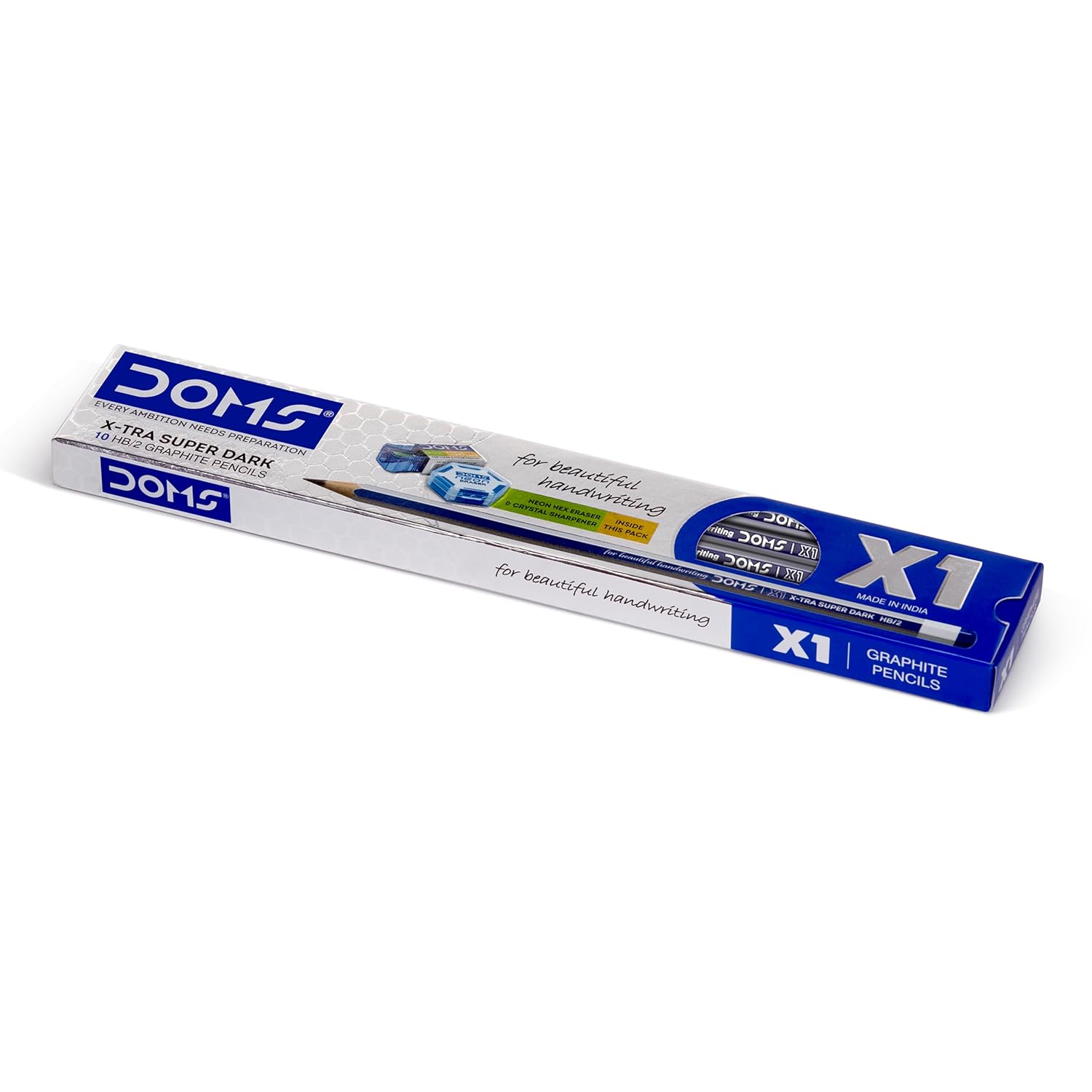 Box of DOMS X1 graphite pencils on a white background