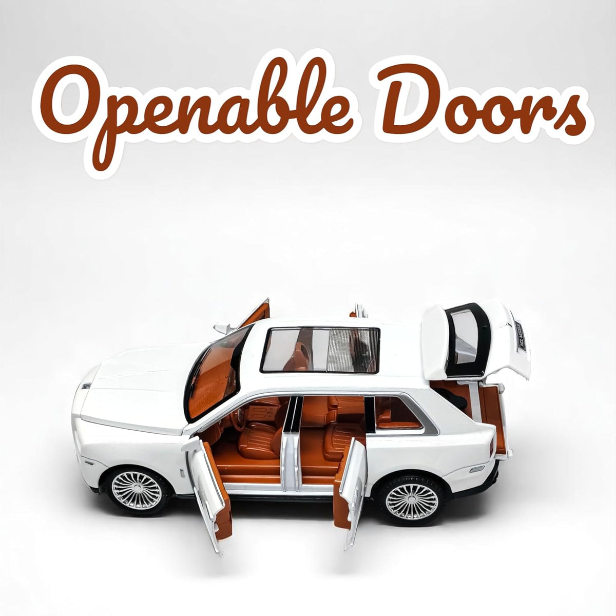 Model car with openable doors on a white background