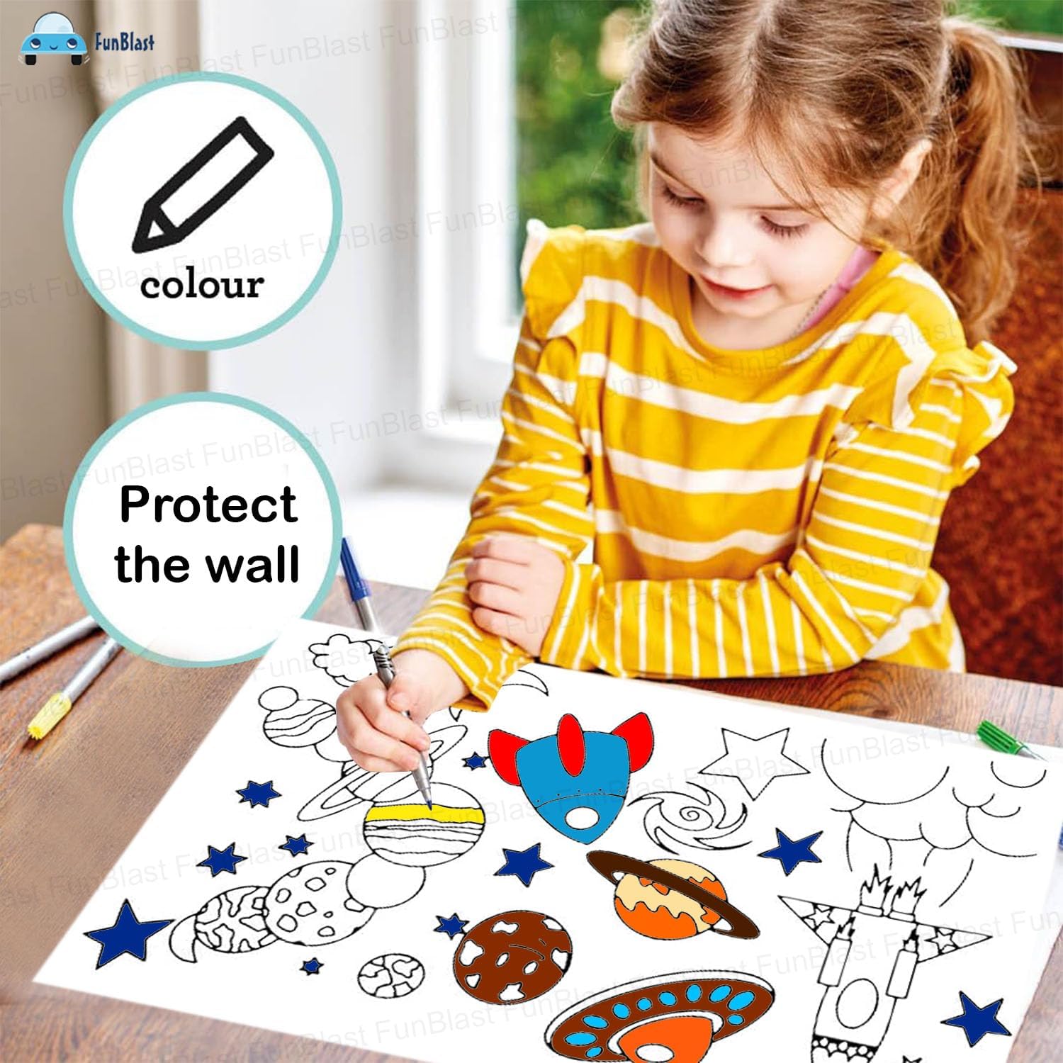 KRySt Kids Drawing Paper Roll 30x300 cm Space Theme For Arts And Crafts