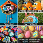 Collage of decorative items with text highlighting features like quick dry, waterproof, vivid colors, and environmentally friendly ink.