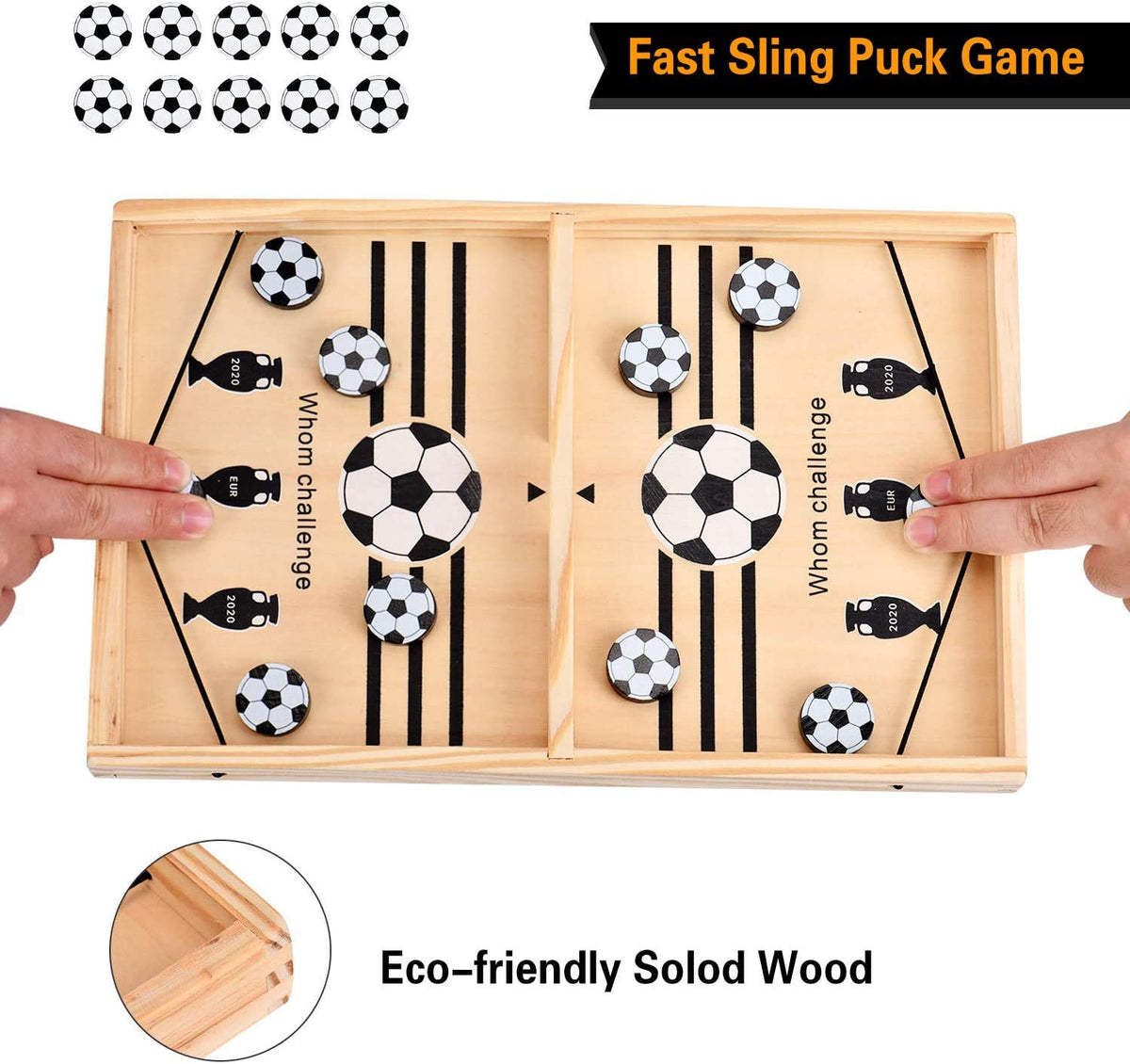 Wooden Sling Puck Fast Action Table Game Family Friendly