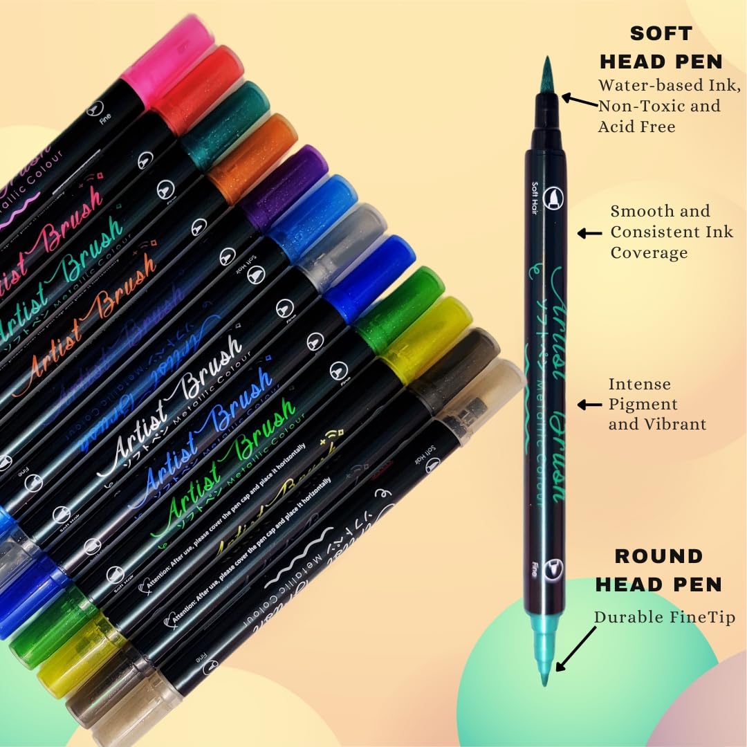 Set of colorful soft head pens with text highlighting features on a beige background