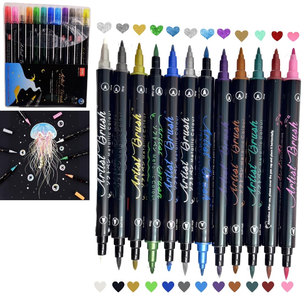 Set of Artist Brush markers with a jellyfish illustration on a white background