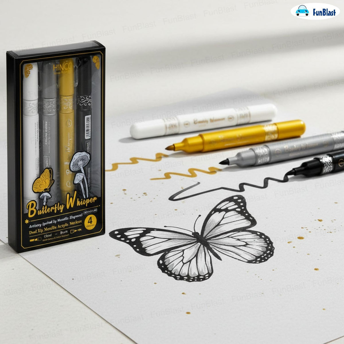 butterfly-whisper-metallic-acrylic-markers-set-4-colors-dual-tip-white-gold-silver-black .
