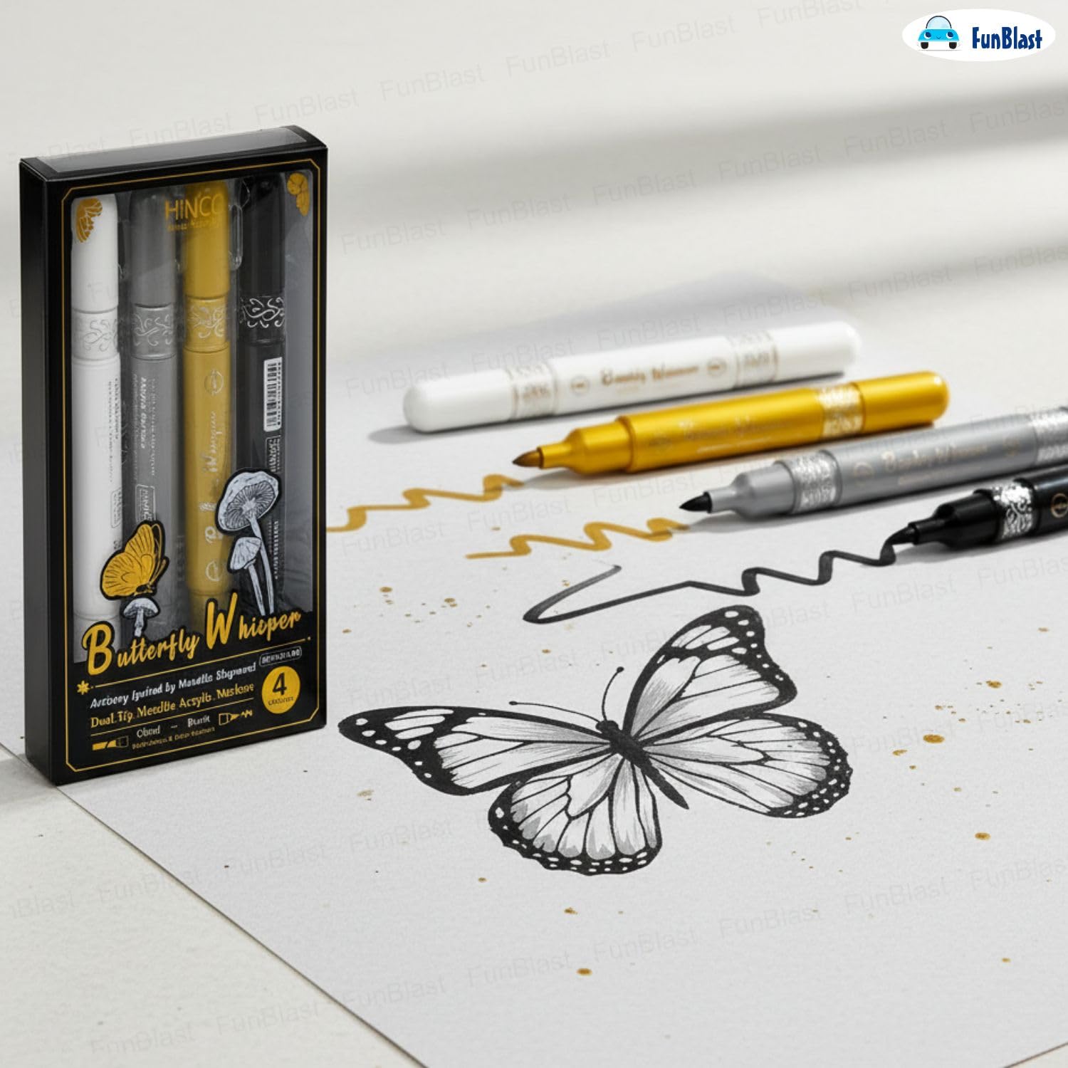 butterfly-whisper-metallic-acrylic-markers-set-4-colors-dual-tip-white-gold-silver-black .