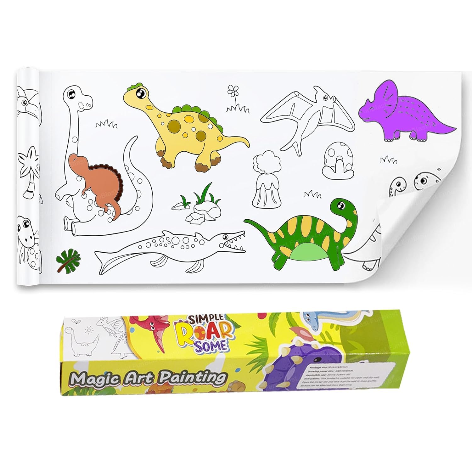 KRySt Kids Drawing Paper Roll 30x300 cm Dino Theme Art Roll