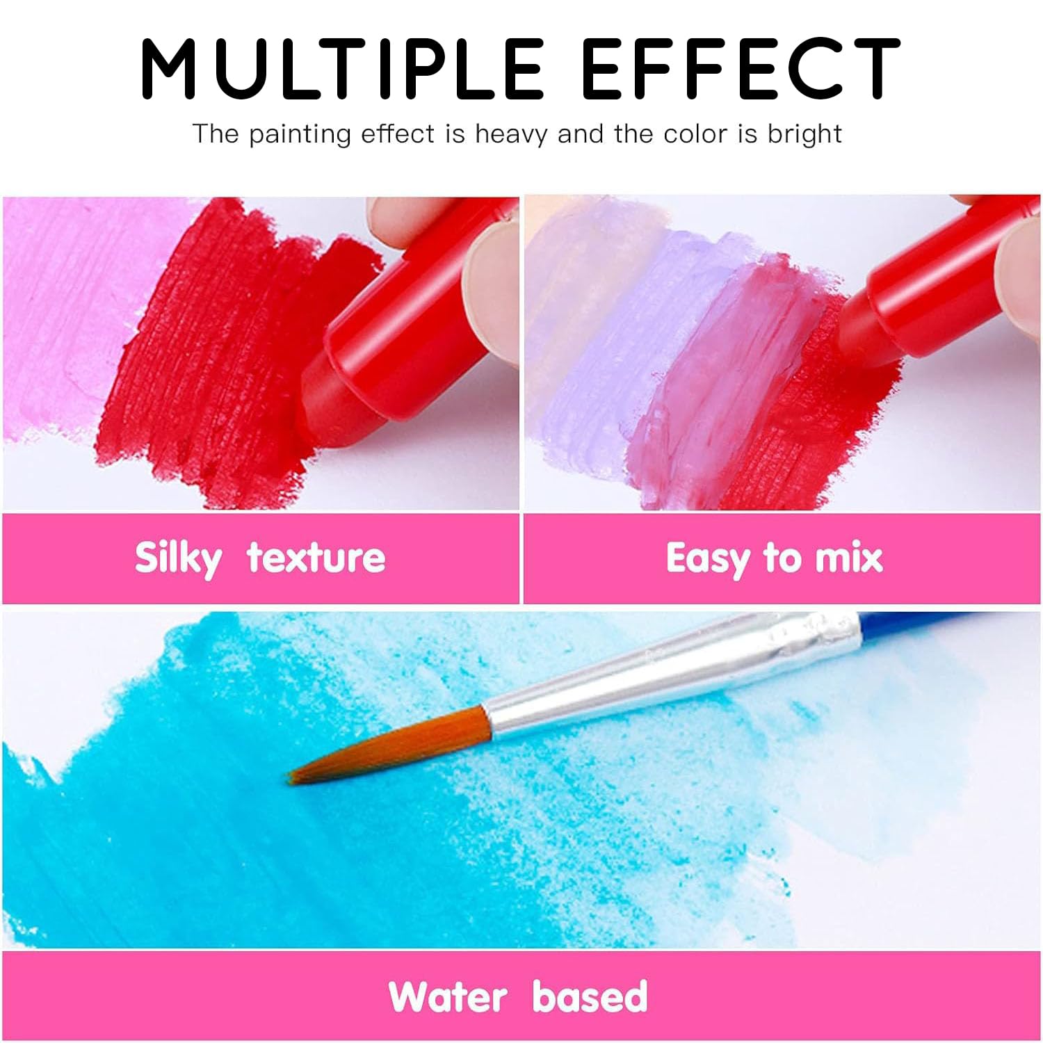 Painting demonstration with red and blue colors, showing texture and mixing properties.