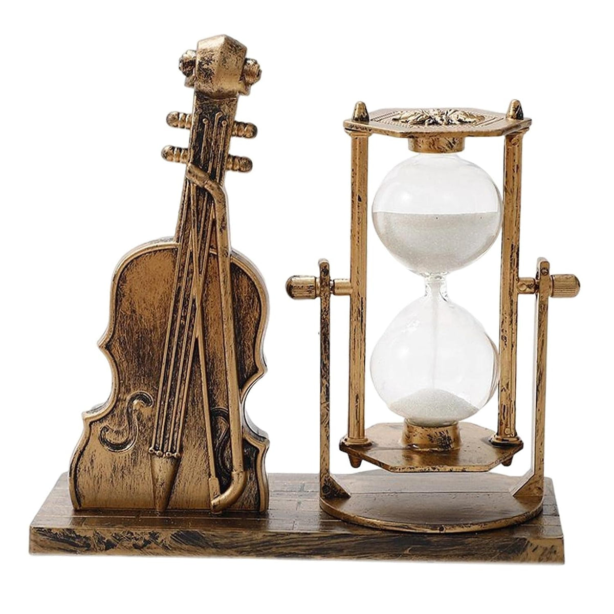 Decorative hourglass shaped like a violin on a white background