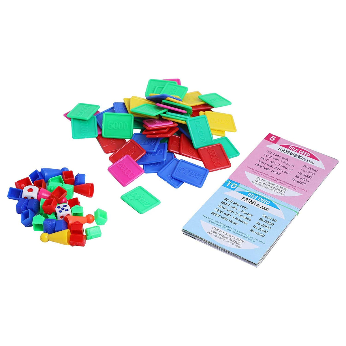 Colorful geometric building blocks with a instruction manual on a white background