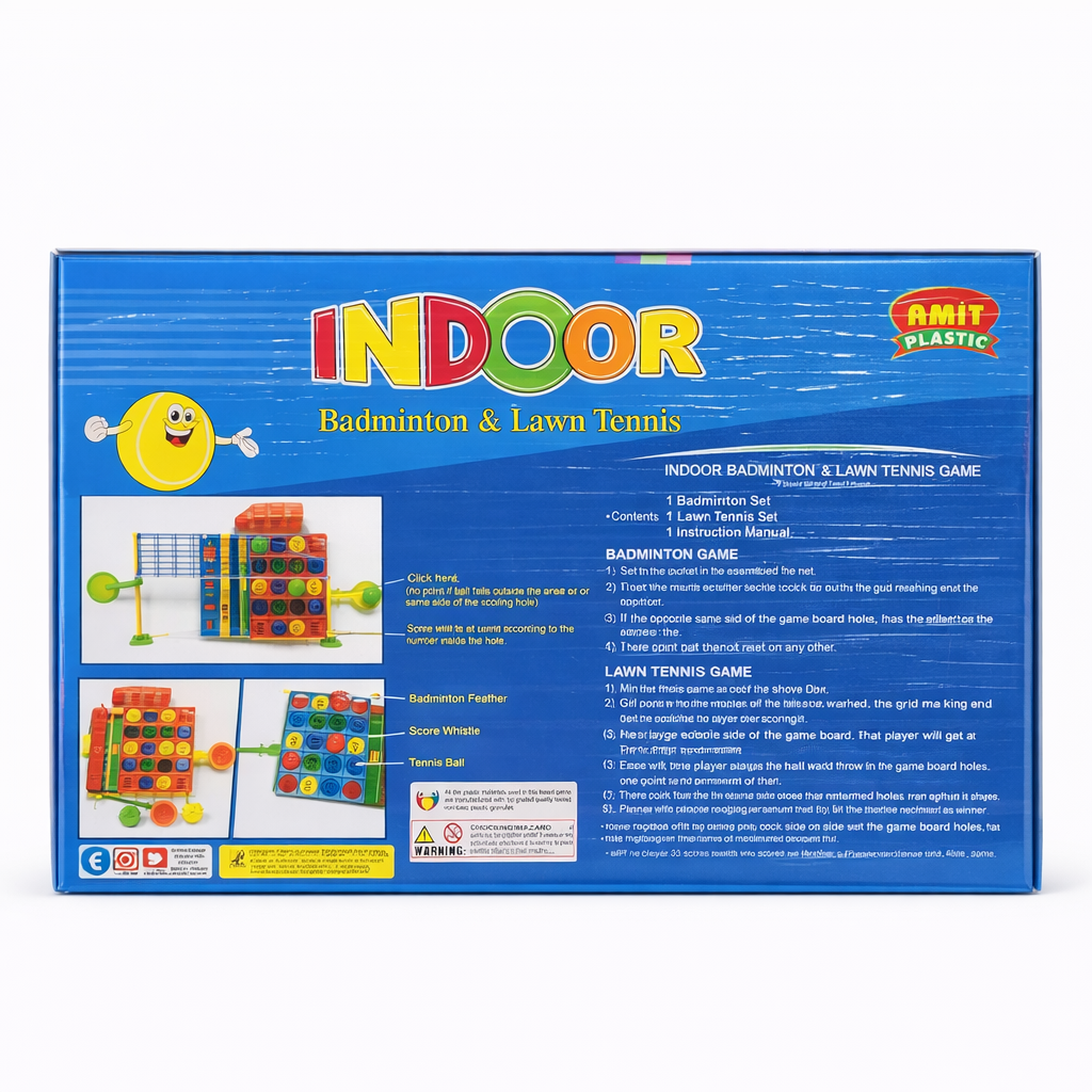 Box for indoor badminton and lawn tennis game by Amit Plastic on a white background