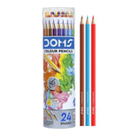Doms color pencils set with a cylindrical packaging displaying 24 shades on a white background.