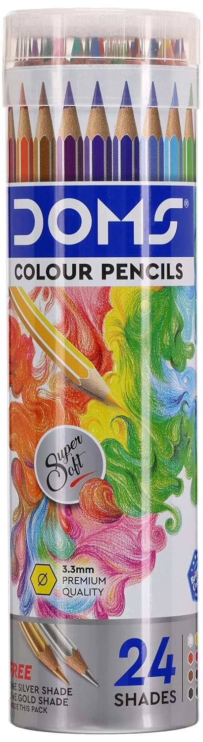 Tube of DOMS color pencils with 24 shades on a white background