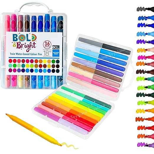 Set of colorful water-based color pens with open case and pen displayed.